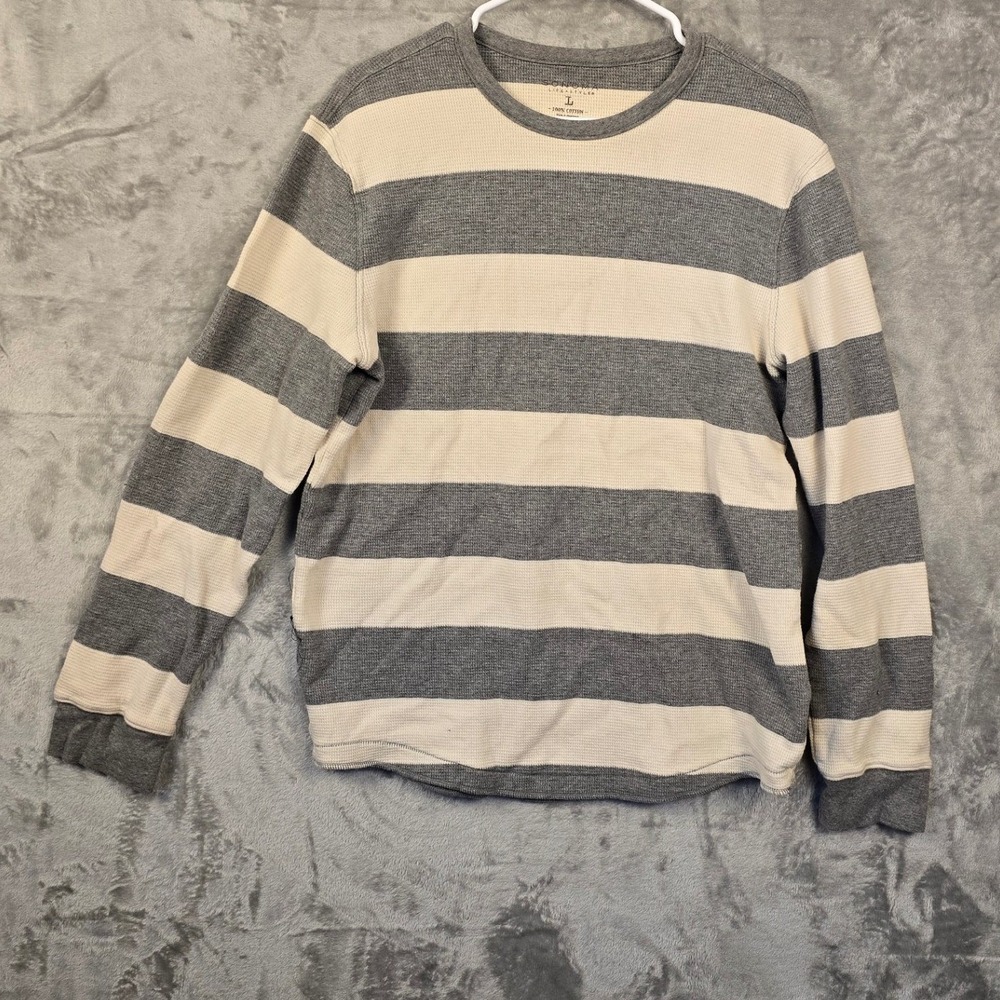 Sonoma Life Style Mens Large Striped Thermal Long Sleeve Shirt 100 Cotton